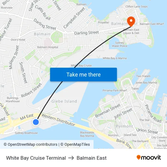 White Bay Cruise Terminal to Balmain East map