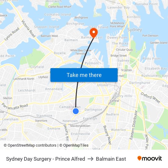 Sydney Day Surgery - Prince Alfred to Balmain East map