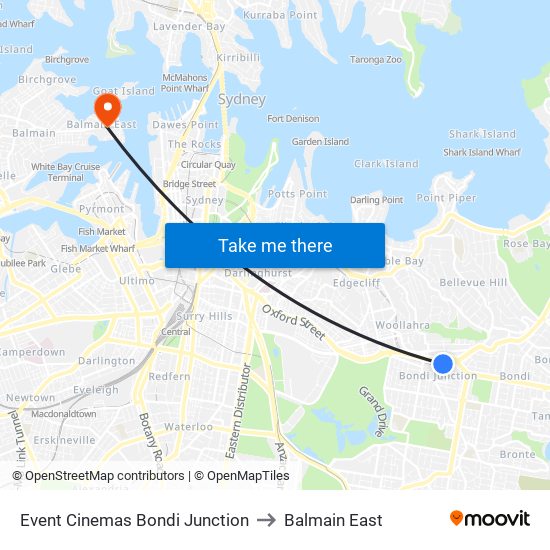 Event Cinemas Bondi Junction to Balmain East map