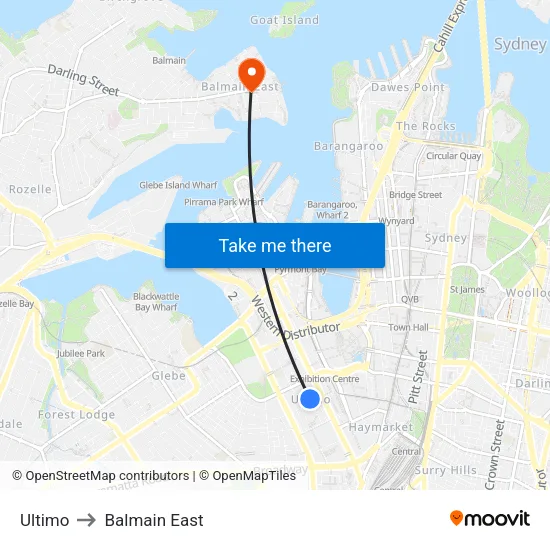 Ultimo to Balmain East map