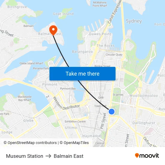 Museum Station to Balmain East map