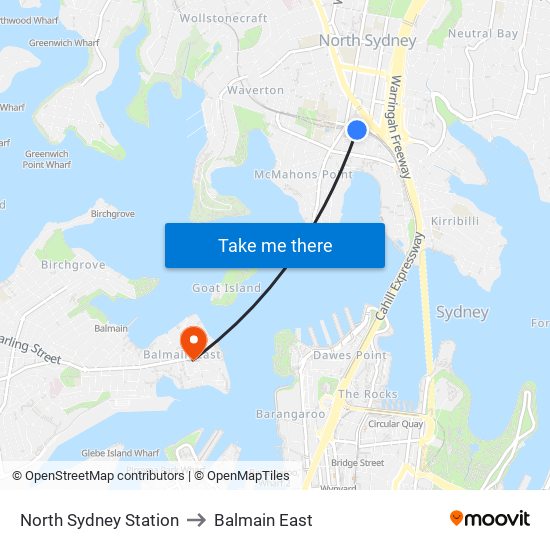 North Sydney Station to Balmain East map