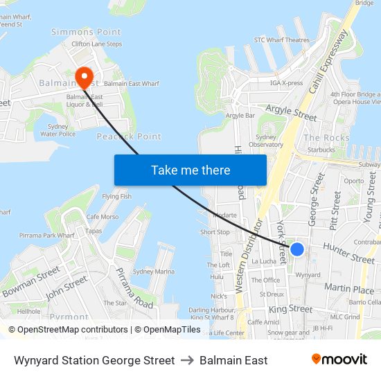 Wynyard Station George Street to Balmain East map