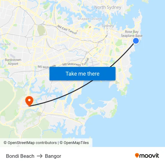 Bondi Beach to Bangor map