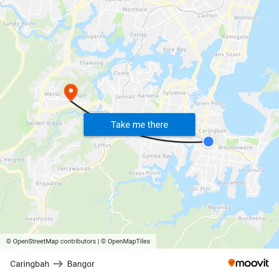 Caringbah to Bangor map
