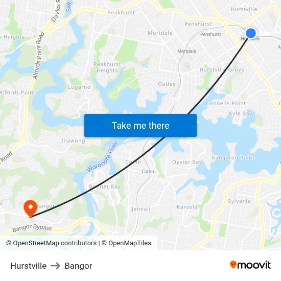 Hurstville to Bangor map