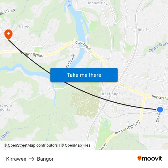Kirrawee to Bangor map