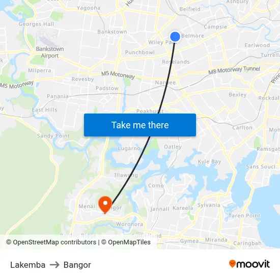 Lakemba to Bangor map