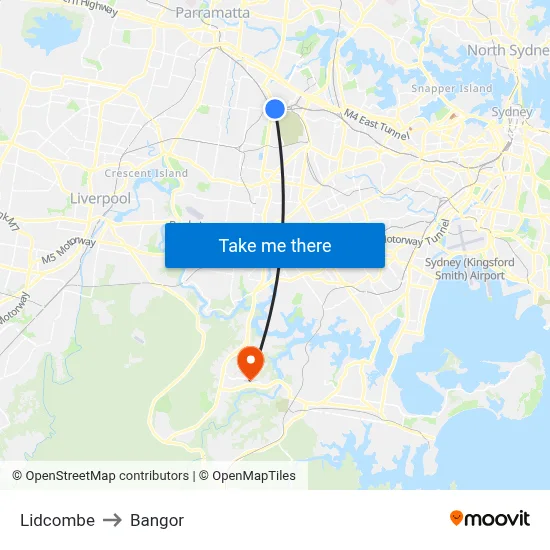 Lidcombe to Bangor map