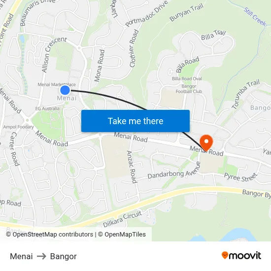 Menai to Bangor map