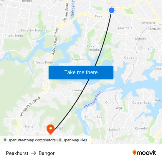 Peakhurst to Bangor map