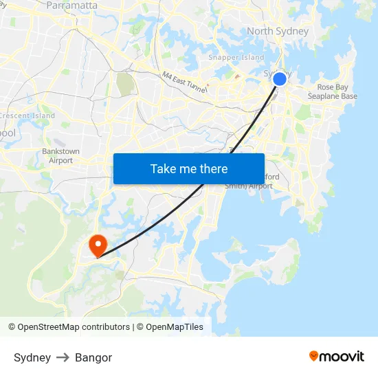 Sydney to Bangor map