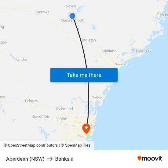 Aberdeen (NSW) to Banksia map