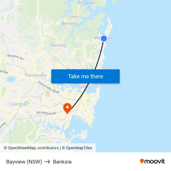 Bayview (NSW) to Banksia map
