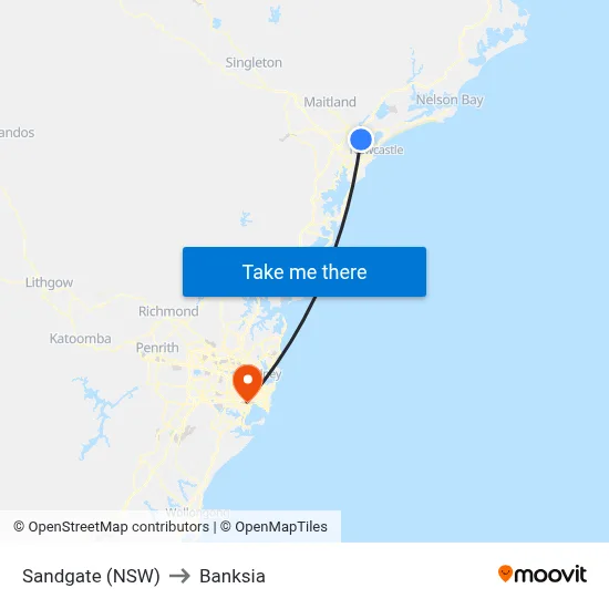Sandgate (NSW) to Banksia map