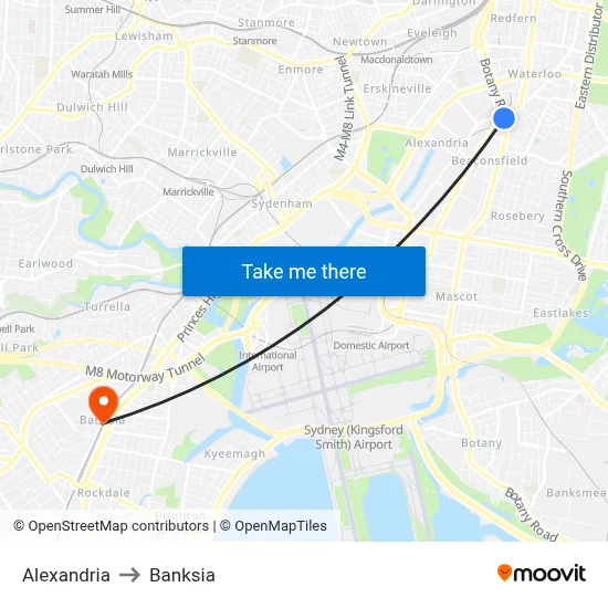 Alexandria to Banksia map