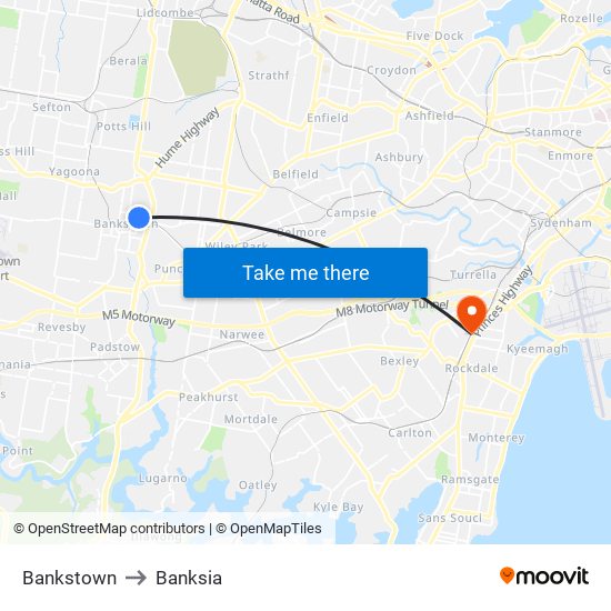 Bankstown to Banksia map