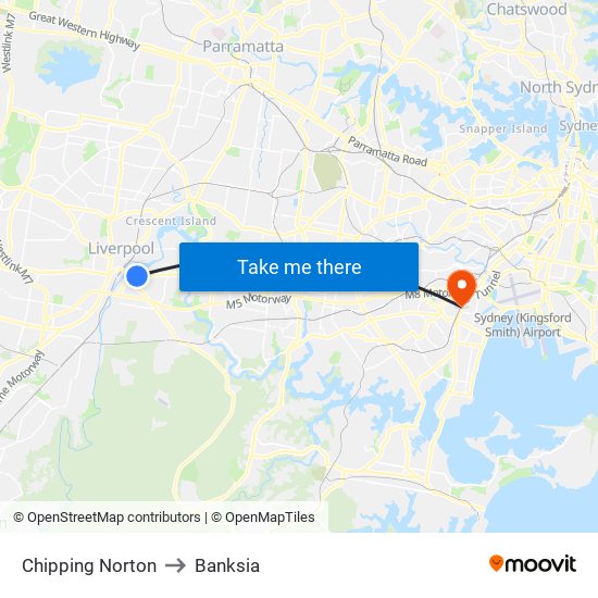 Chipping Norton to Banksia map