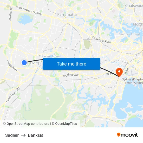 Sadleir to Banksia map