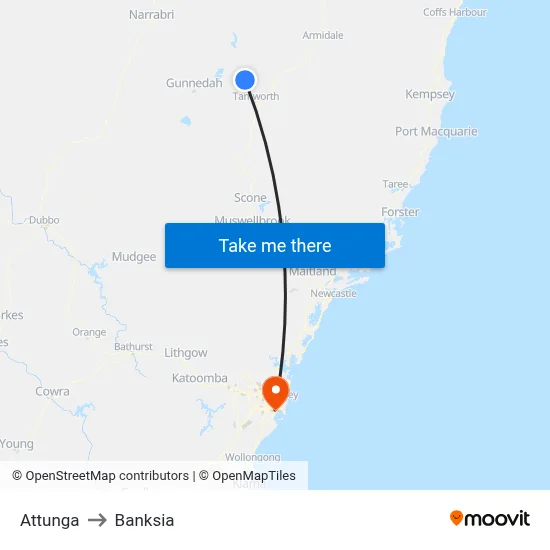 Attunga to Banksia map