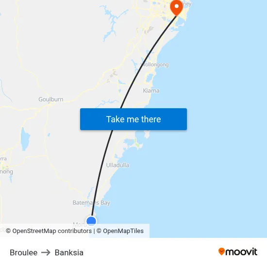 Broulee to Banksia map