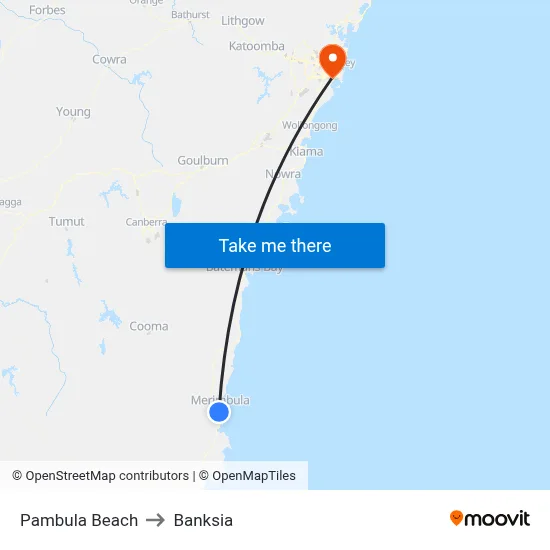 Pambula Beach to Banksia map