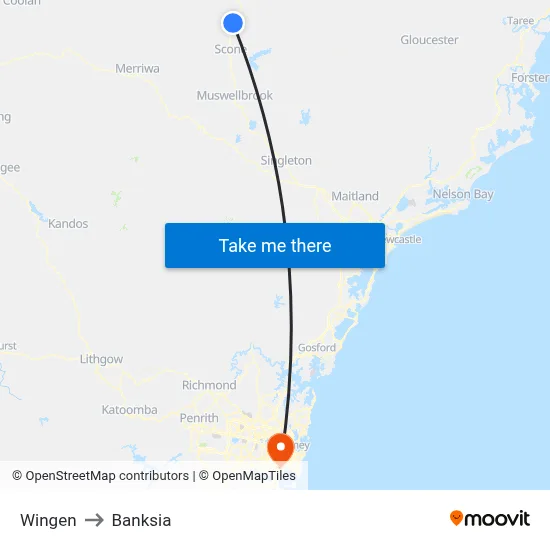 Wingen to Banksia map