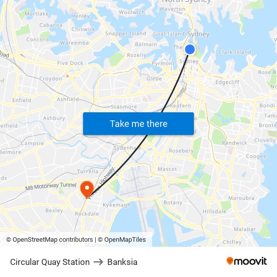 Circular Quay Station to Banksia map