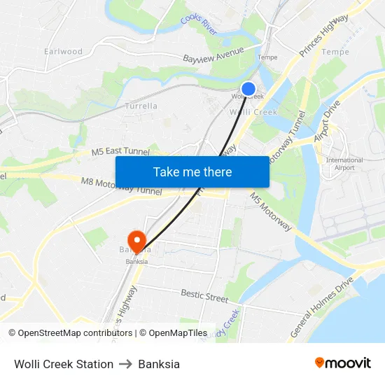 Wolli Creek Station to Banksia map