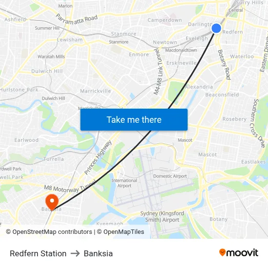Redfern Station to Banksia map