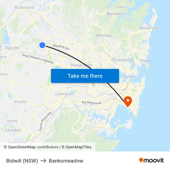 Bidwill (NSW) to Banksmeadow map