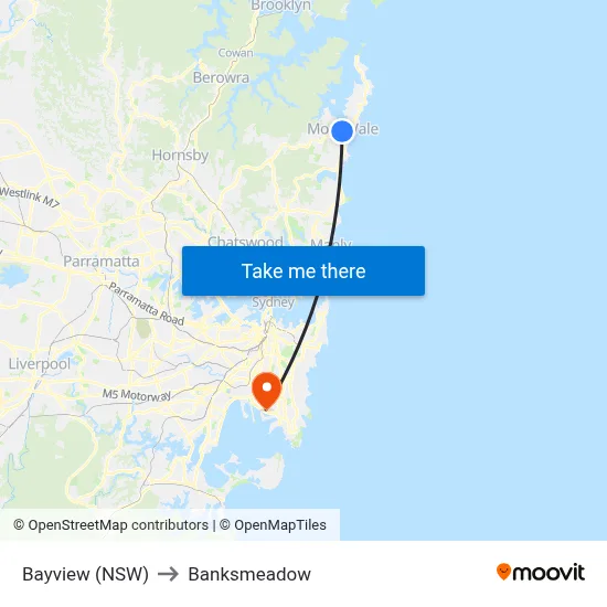 Bayview (NSW) to Banksmeadow map