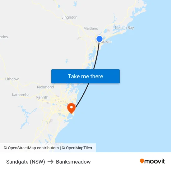 Sandgate (NSW) to Banksmeadow map