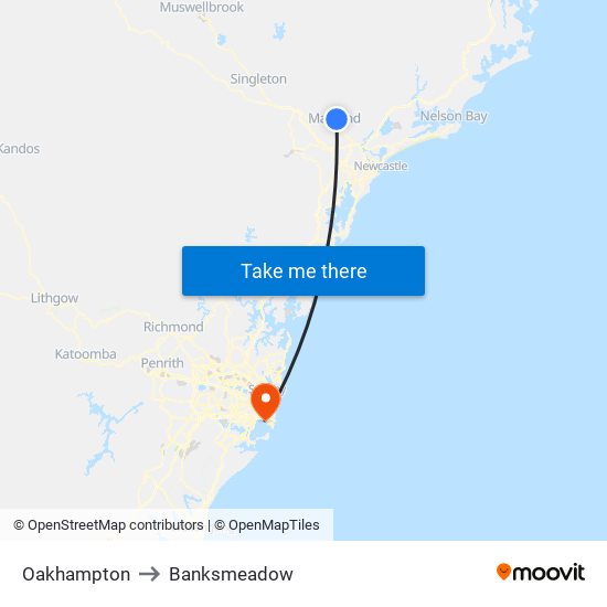Oakhampton to Banksmeadow map