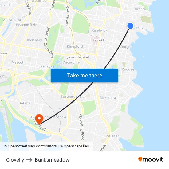 Clovelly to Banksmeadow map