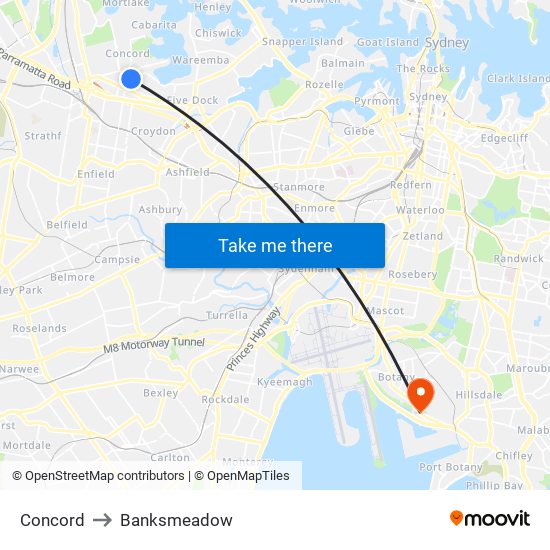 Concord to Banksmeadow map