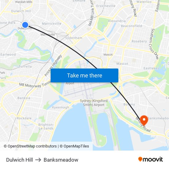 Dulwich Hill to Banksmeadow map