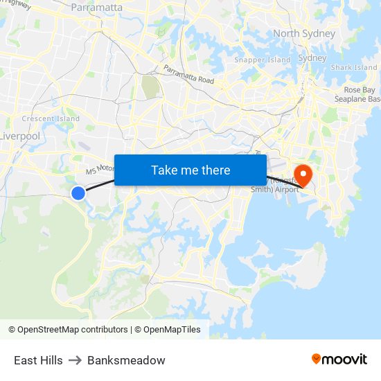 East Hills to Banksmeadow map