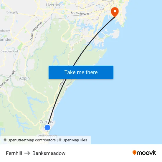 Fernhill to Banksmeadow map