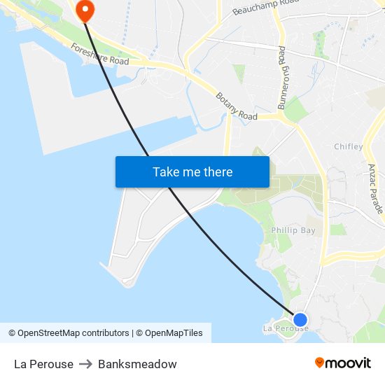 La Perouse to Banksmeadow map