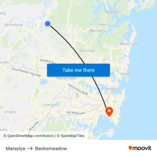 Maraylya to Banksmeadow map