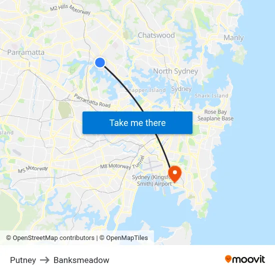 Putney to Banksmeadow map