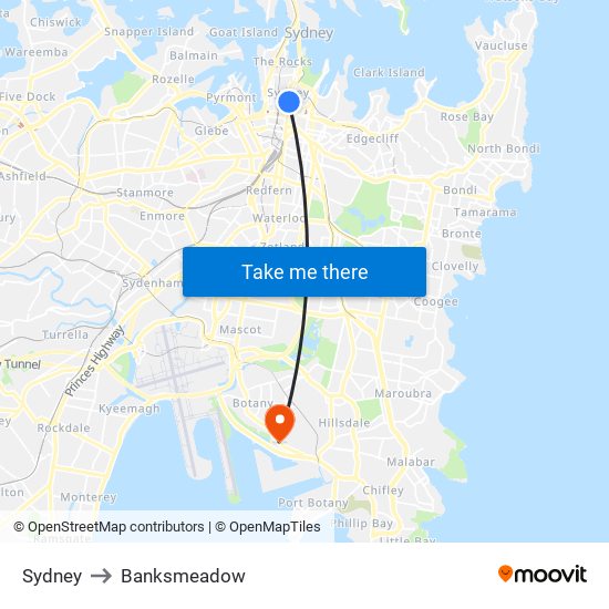 Sydney to Banksmeadow map
