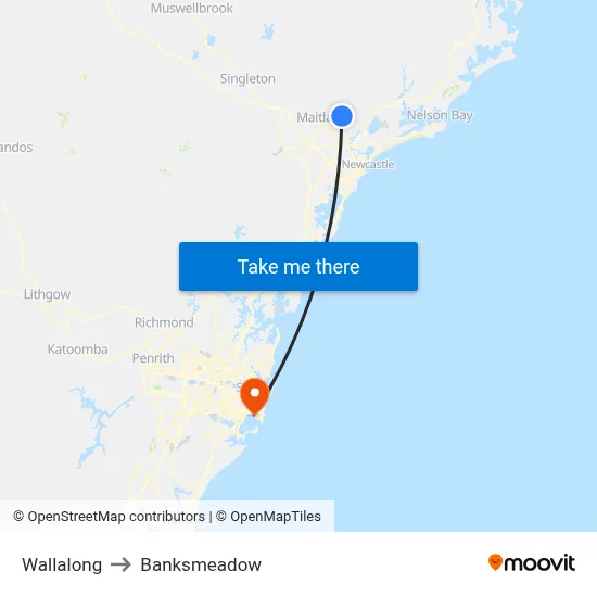 Wallalong to Banksmeadow map