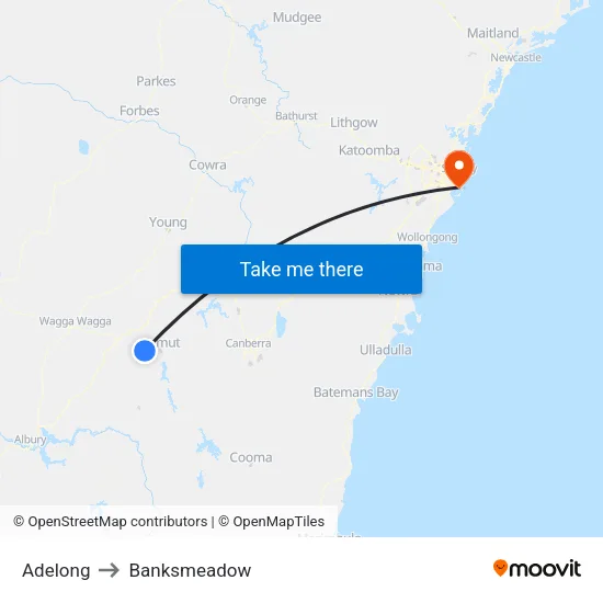 Adelong to Banksmeadow map