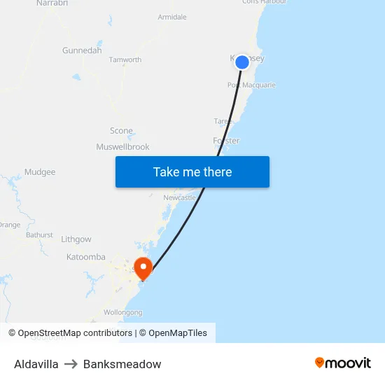 Aldavilla to Banksmeadow map