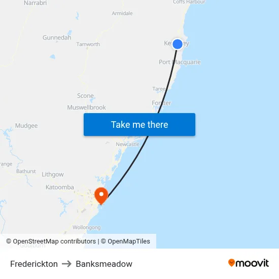 Frederickton to Banksmeadow map