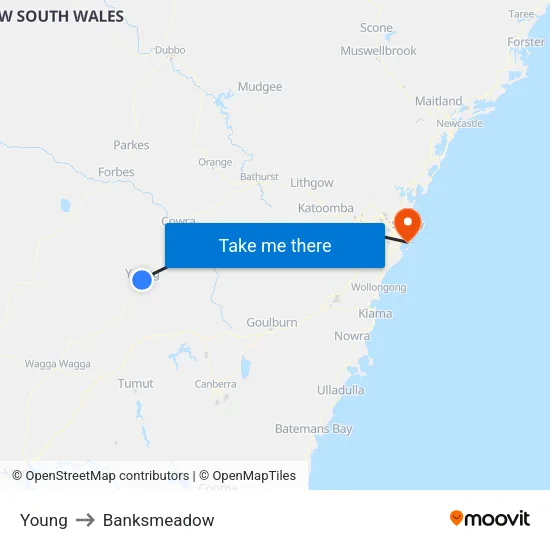 Young to Banksmeadow map