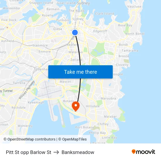 Pitt St opp Barlow St to Banksmeadow map