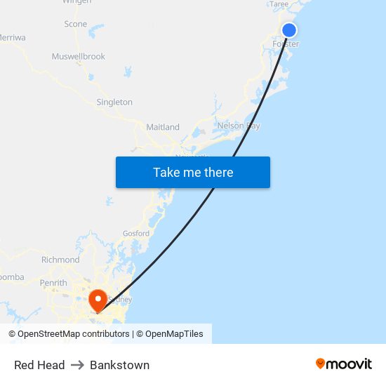 Red Head to Bankstown map